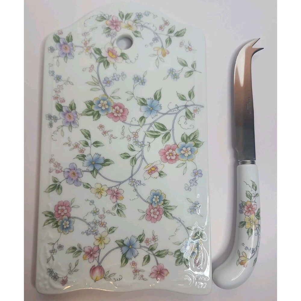 Andrea By Sadek Cheese Board & Knife Set Fine Porcelain CORONA Floral